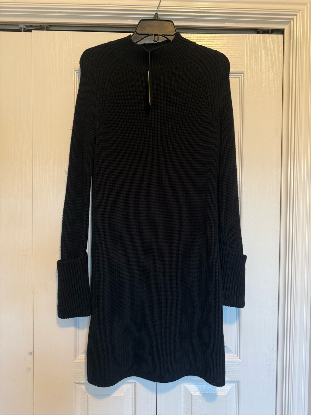 Banana Republic Black Ribbed Long-Sleeve Sweater Dress